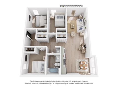 Floor plan for 3 beds, 1.5 baths, 670 sqft